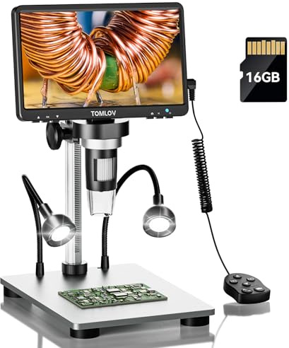 TOMLOV DM9 7 LCD Digital Mikroskop 1200X, 1080P USB Lötmikroskop, Handmikroskop mit einstellbarem Metallständer, 12MP Super präziser Fokus, LED-Volllicht, PC/Windows/Mac kompatibel, 32GB
