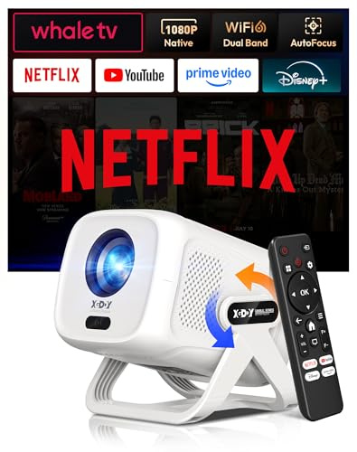 Xgody N5 Beamer 1080P [Kompatibel mit Netflix] Mini Beamer 4K Heimkino, Autofokus & Automatische Trapezkorrektur Projektor 450ANSI Mit WiFi & Bluetooth 135° Drehbar, Tragbarer Projector für Handy