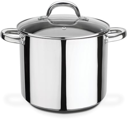 GSW ‎990264 Montreal – hochwertiger Gemüse-Kochtopf mit Deckel, sichere Kaltmetallgriffe, Topf auch für Induktion und Backofen geeignet – Edelstahl, ⌀24 cm, Silber / Durchsichtig