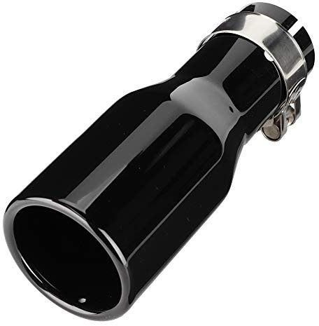 EVGATSAUTO Universal Auspuffblende Edelstahl 200mm Bright Black | Langlebige Auspuffspitze mit Klemme, 54mm Einlass 76mm Auslass, für Auto SUV Limousine, modernes Tuning-Zubehör