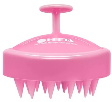 HEETA Kopfhaut Massagebürste für Nasses und Trockenes Haar Sanft Kopfmassage Bürste, Shampoo Haarbürste mit Weichem Silikonkopf für Peeling und Kopfmassage-Rosa