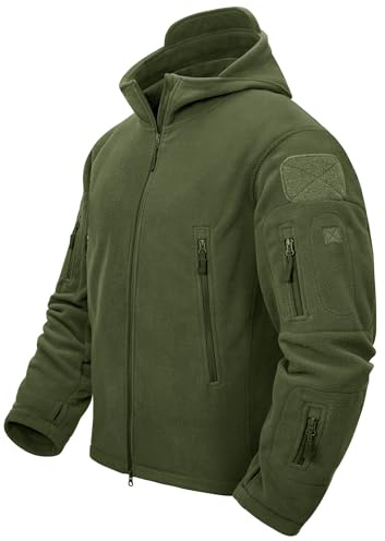TACVASEN Herren Fleecejacke Military Outdoor Winddichte Jacke mit Kapuze- Gr. L, Grün