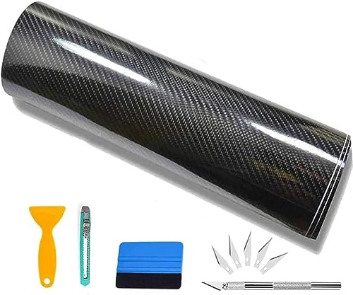 CompraFun 6D Carbon Folie, 300 x 30cm Schwarz Autofolie aus Vinyl, Car Wrapping Folie Selbstklebend Blasenfrei, Auto Folierung Schutzfolie für DIY, Auto, Motorrad, Fahrrad
