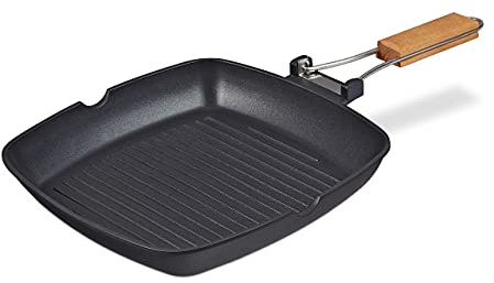 Relaxdays Grillpfanne, induktionsgeeignet, antihaftbeschichtet, schwarz | klappbarer Griff, Aluminium Steakpfanne 29x29cm