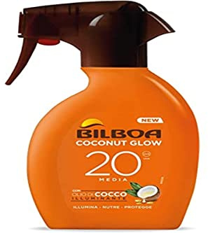 Bilboa, Trigger Solar Coconut Glow SPF 20, Sonnencreme Spray mit Kokosöl und Vitamin E, leicht auf der Haut, Sonnenschutz, wasserfest, 250 ml
