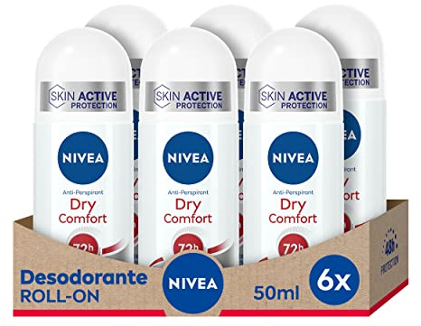 NIVEA Dry Comfort Roll-on im 6er Pack (6 x 50 ml), Anti-Transpirant Deo mit 72h Schutz, bewährtes Roll-On-Deo für Frauen