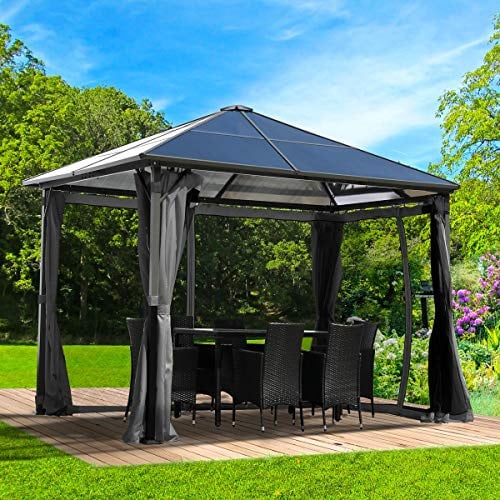 BRAST® Alu Pavillon Summerdream | viele Modelle & Farben | Größen 3x3m 3x4m | Moskitonetz + LEDs | TÜV geprüft | wasserdicht | UV-Schutz | festes Dach | 3x3m Grau LEDs
