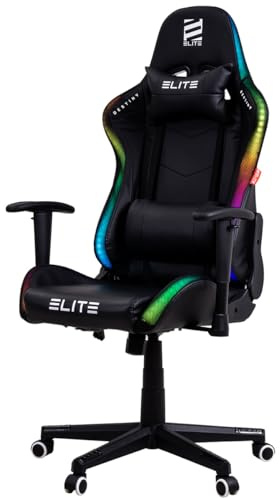 ELITE LED Gaming Stuhl MG200 Destiny | Ergonomischer Bürostuhl - Schreibtischstuhl - Chefsessel - Sessel - Racing Gaming-Stuhl - Gamingstuhl - Drehstuhl - Chair - Kunstleder (RGB Schwarz)