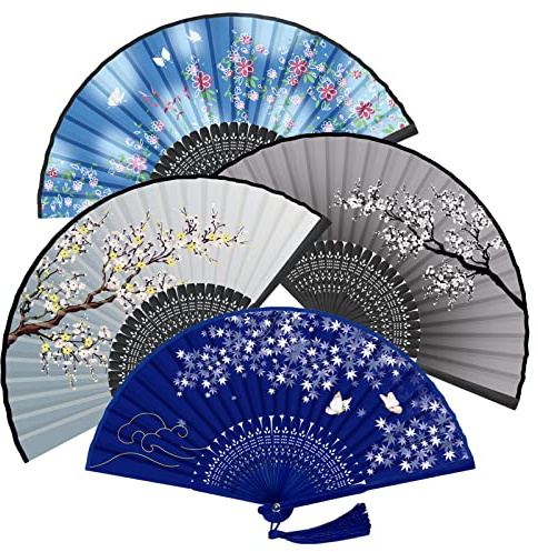WEARXI Fächer Hochzeit – 4pack Handfächer, Fecher Sommer Hochzeit, Hand Fan Asiatische Deko für Geburttag, Party, Wedding, Fotografie, Wand Dekoration