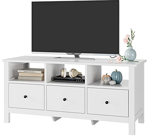 FOREHILL Lowboard TV Schrank weiß Fernsehschrank TV-Board TV-Bank Fernsehtisch Skandinavischer für Wohnzimmer 108x40x50cm