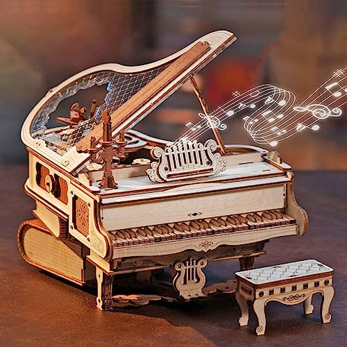ROBOTIME 3D Puzzle Holz Magic Piano Spieluhr, Modellbausatz für Erwachsene zu Bauen, Getriebe Holzpuzzle Gebäude Handwerk Kits