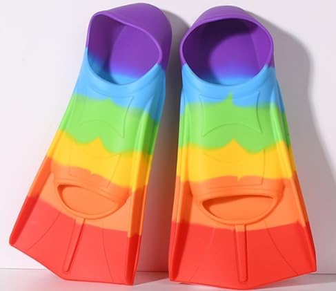 Schwimmflossen Kinder, Silikon Schnorchelflossen Kurz Kurze Flossen Kinder Kurze Trainingsflossen Kinderflossen Kurzschwimmflossen für Jungen Mädchen zum Schwimmen Tauchen (Regenbogen, S(33-35))