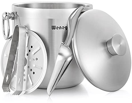 3L Eiskübel Edelstahl mit Deckel, Schaufel, Zange und Sieb – gut verarbeiteter isolierter Edelstahl Doppelwandig hält EIS länger gefroren, ideal für Cocktail-Bar, Partys, Chilling Wein, Champagner