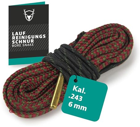 Royal Hunter Boresnake .243 Win 6mm Creedmoor 6mm BR – Laufreinigungsschnur mit Bronzebürste – Bore Snake Laufreiniger Gewehr Büchse – Putzschnur Waffenreinigung