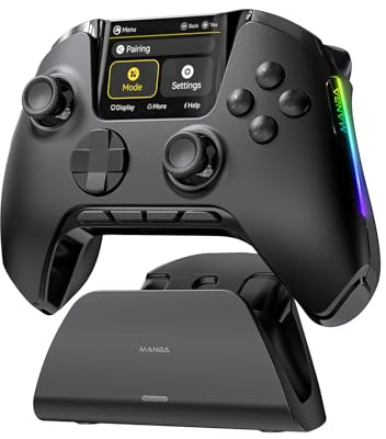 ManbaOne Interactive Screen Wireless Gaming Controller für PC/Switch/Switch 2/iOS/Android,Hall-Effekt Stick & Trigger,RGB-Beleuchtung,Remappable Buttons,1800mAh mit Ladestation (Schwarz)