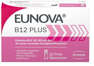 Eunova B12 Plus - Nahrungsergänzungsmittel mit Vitamin B1, B2, B6 und B12 im Trinkfläschchen - tragen zu einem normalen Energiestoffwechsel bei - 10 x 8ml
