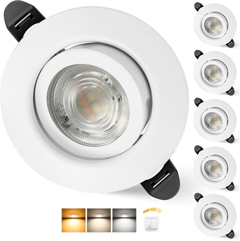 Aulaiyi LED Einbaustrahler 230V Dimmbar 68mm 5.5W IP44 LED Spot Ultra Flach | Deckenspots 45° Schwenkbar Einbauleuchten Warmweiß Neutralweiß Kaltweiß Einbauspots für Bad Wohnzimmer, Weiß 6er Set
