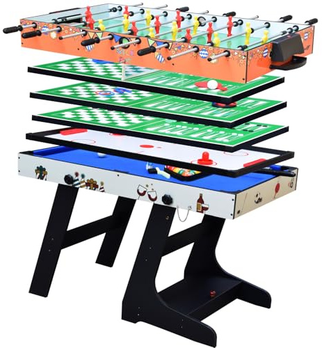 OYE 4FT 8 in 1 Zusammenklappbar multifunkniertes Tischspiel - Tischfußball(Tischkiker)/Tischtennis/Air Hockey/Billard-Tisch, MDF