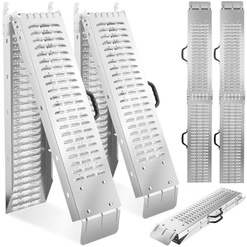 tectake® 2X Faltbare Auffahrrampen, Stahl Rampe, bis 400 kg belastbar, rutschfest, perforiert, Laderampe für Auto oder Anhänger, Auffahrrampe für Motorrad, Rasentraktor, Rollstuhl, Fahrrad (166 cm)