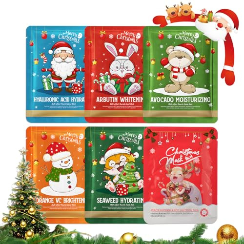 6 Stück Weihnachten Gesichtsmasken Pflege Set,Hautpflege Feuchtigkeitsmaske Gesicht,Beauty Beruhigend Masken für die Glättet und erhöht die Hautfeuchtigkeit,für alle Hauttypen
