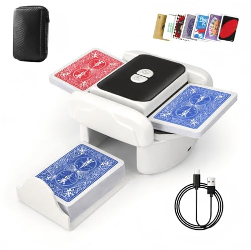 Kevsuvqin Geräuscharmer Kartenmischmaschine Elektrische, 3000mAh Kartenmischer, 2 Modi, Spielkartenablage, Mischmaschine Karten für 2 Decks, Karten Mischgerät für Poker, Texas Hold Em, Blackjack