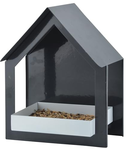 Esschert Design Wandfutterhaus, in anthrazit/weiß, aus dem Material „Metall“, 19,2 x 12,0 x 23,2 cm
