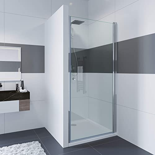 IMPTS Duschtür 100cm Pendeltür Dusche Schwingtür Nische, Höhe 185cm | 6 mm ESG Sicherheitsglas, Rahmenloses Design, Silber, ohne Duschtasse