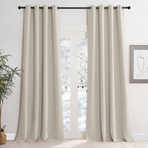 KGORGE Thermovorhang Kälteschutz Blickdichte Vorhänge mit Ösen | Natur, 2er Set, 245 x 140 cm(HxB), Thermo Vorhang gegen Kälte, Verdunkelung, Sonnenschutz, für Schafzimmer/Wohnzimmer