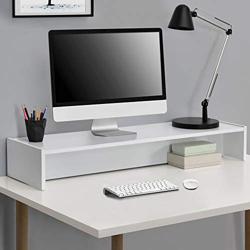 [en.casa] Monitorregal 100x27x15cm Weiß Monitor-Erhöhung Monitorständer Bildschirm-Ständer