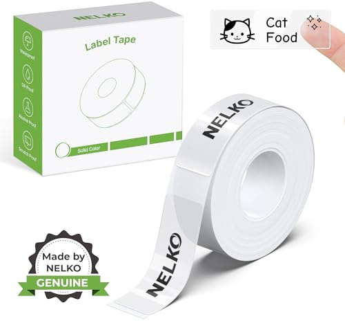 NELKO P21 Etikettenherstellerband, angepasstes Etikettendruckpapier, 14 x 40 mm, laminiertes Standard-Etikettenband, Ersatz für Büro, Büro, Schule, 180 Etiketten/Rolle, transparent