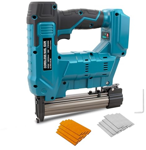 Brad Kabellose Nagelpistole, kompatibel mit Makita 18 V Akku, verbesserte 2-in-1 elektrische Nagelpistole/Tackerpistole für Holzbearbeitung, mit 1000 Nägeln und 1000 Klammern