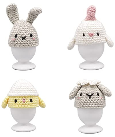 HardiCraft Häkelset Amigurumi Eierwärmer Set 4-TLG mit Baumwollgarn und Füllmaterial, ca. 7cm, HC-40MB108