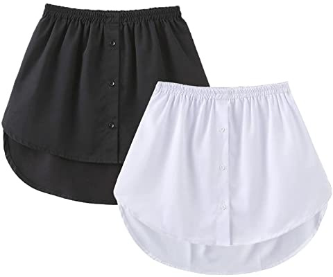 GOOBGS Damen Mini Underskirt Shirt Extension Skirt | Blouse Half Length Skirts, Sweep Shirt Skirts with Buttons, Fake Hem Skirt, Elastic Waist, Casual Layering Piece