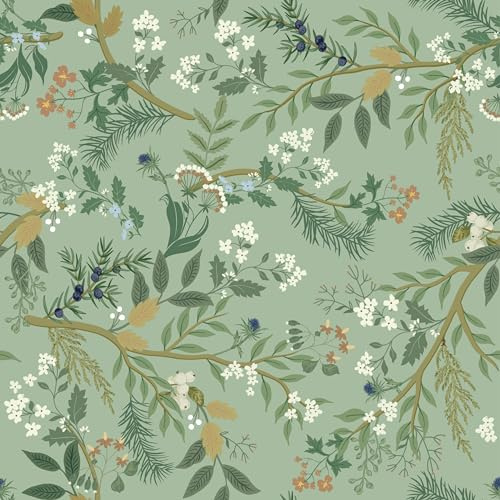 CHDITB Tapete Blätter Blume,Grüne Pflanze Fototapete,Retro Wohnzimmer Tapete Blume Wandtattoo Selbstklebende (44×300cm) Blumen Möbelfolie Grün,Pflanzen Klebefolie Schlafzimmer Badezimmer Küche