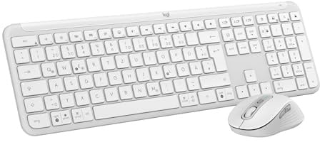 Logitech MK950 Signature Slim kabelloses Tastatur-Maus-Set, schlankes Design, leise tippen, Wechsel zwischen DREI Geräten, Bluetooth, mehrere Betriebssysteme, Windows und Mac, DEU QWERTZ-Layout, Weiß