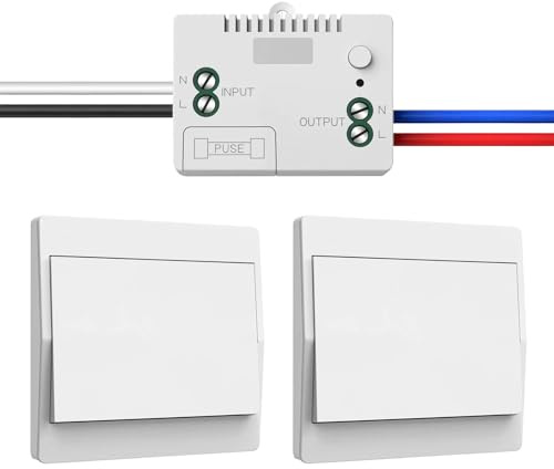 230V Funk Lichtschalter Set – Selbstversorgender Funkschalter ohne Batterie, wasserdichter drahtloser Wandschalter mit Empfänger, Reichweite bis 200 m, einfache Installation, langlebig (2)