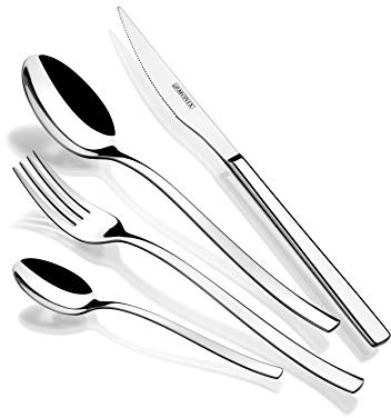 MONIX Génova | 24-teiliges Besteckset mit Steakmesser, Edelstahl 18/10, avantgardistisches und modernes Design, glänzend polierte Oberfläche, Dicke 2,5 mm (6 Personen), Farbe Silber