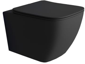 domino LAVITA Wand-WC Hänge Toilette mit WC-Sitz, Toilettendeckel mit Absenkautomatik & Metallscharniere Spülrandlos Hängend Toilettenbecken, Lago Black 350x510x375 mm Schwarz