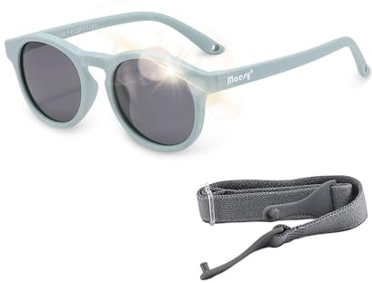 Maesy Kinder Sonnenbrille Polarisiert 400 UV400 1–3 Jahre, Bowi | Flexibler Rahmen mit elastischem Band, Rund, Gläser Kat. 3