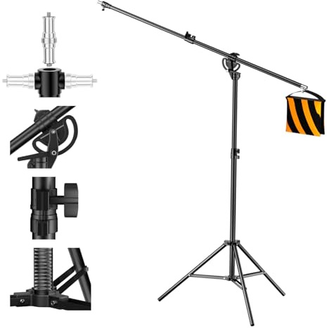 EMART Lichtstativ 400cm, Luftgepolstertes Aluminium Lampenstativ Licht Stativ, Verstellbares Stativ Galgenstativ Lichtständer für Softbox, Studiolicht, Blitz, Schirm