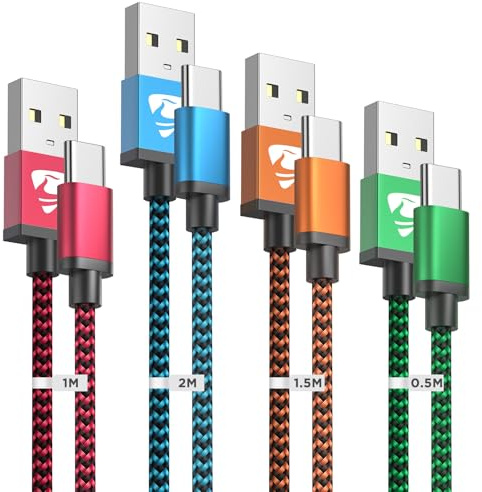 USB C Kabel, [4Stück 0.5M 1M 1.5M 2M] Ladekabel USB C Schnellladekabel Nylon USB Typ C Kabel Usbc Handy Ladekabel für Samsung Galaxy S20 Fe S22 S23 A54, USB auf USB C Kabel für iPhone 15 16 17 Pro Max