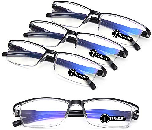 TERAISE 4-Stücke Lesebrille Herren,Anti Blaue Lesebrille Leichte, Mode Komfortable Lesebrillen Damen/Lesehilfe, Robuste Computer-Lesebrille mit Blaulichtfilter,Inklusive Federscharnier(2.0X)