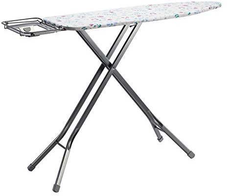 Amazon Basics Bügelbrett mit Ablagefach und H-förmiger Bügeleisen-Ablage, groß, 122 x 38 cm, grau, Geblümt