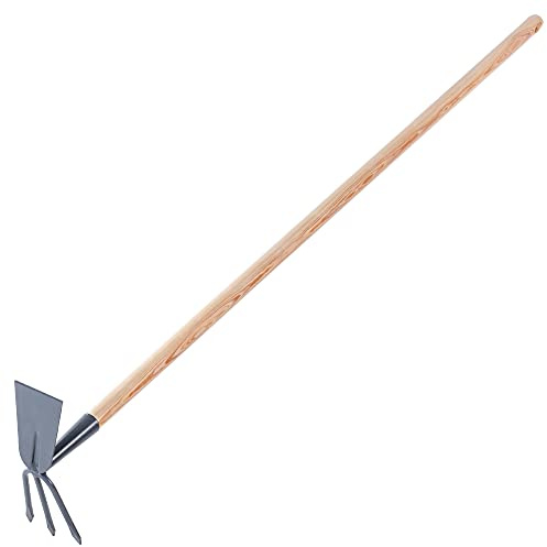 KADAX Hacke aus Metall, Gartenhacke mit langem Stiel aus Holz, Doppelhacke für Garten zum Lockern, Lüften und Jäten des Bodens, Unkrauthacke (Lang, Rechteck - 3 Zinken, Mit Holzstiel)