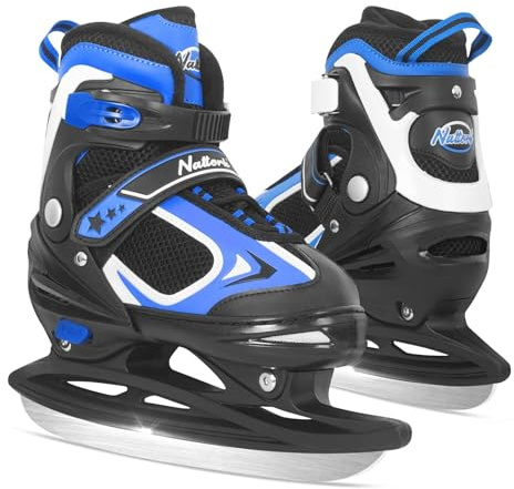 Nattork Schlittschuhe Kinder - 4 Größe Verstellbare Eislaufschuhe Kinder Jugendliche, Ice Skates Mit Weiche Polsterung für Anfänger(Blau, L(37-41))