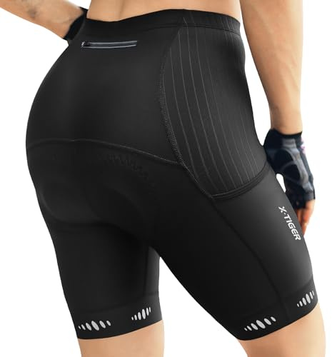 X-TIGER Radlerhose Damen mit Sitzpolster 5D Gepolster Fahrradhose Damen Kurz Schnell Trocknende Atmungsaktive Radhose Damen mit 3 Tasche