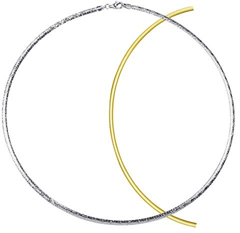MATERIA Damen Halskette Collier Silber Gold 2in1-925 Silber Tondakette Wende-Halsreif 42 45cm rhodiniert + vergoldet