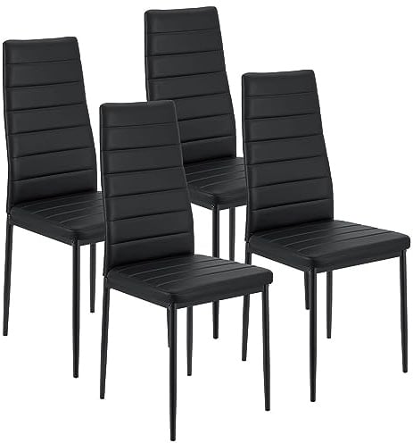 Juskys® Esszimmerstühle Loja 4er Set mit Kunstleder Bezug & hoher Rückenlehne - stabiles Stahl Gestell bis 120 kg belastbar - 4 Stühle für Esszimmer & Küche Küchenstühle Esszimmerstuhl Schwarz