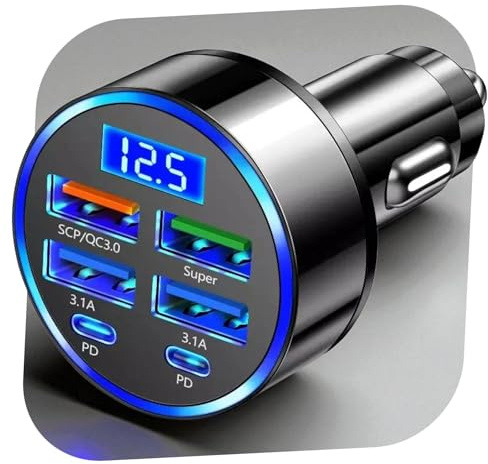 100W Zigarettenanzünder USB-C Auto/KFZ Mehrfach-Ladegerät mit 6-in-1 Ports, Adapter & 12V Verteiler, PD & QC3.0, Stecker für Auto & Wohnmobil, Netzteil, Für Ladekabel an Apple iPhone, Samsung Galaxy