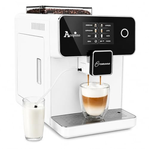 Acopino Cremona One Touch Kaffeevollautomat & Espressomaschine mit Milchsystem – Vollautomatische Kaffeemaschine für Espresso, Cappuccino & Latte Macchiato, Touchdisplay, Weiß